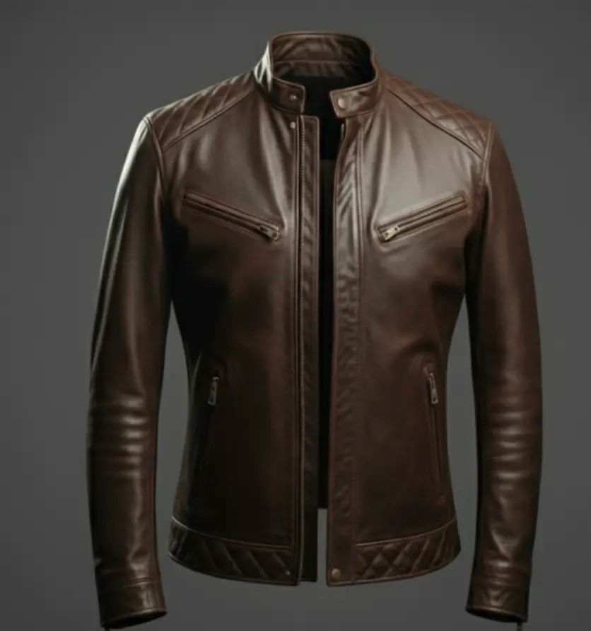 Men’s Brown Leather Biker Jacket,