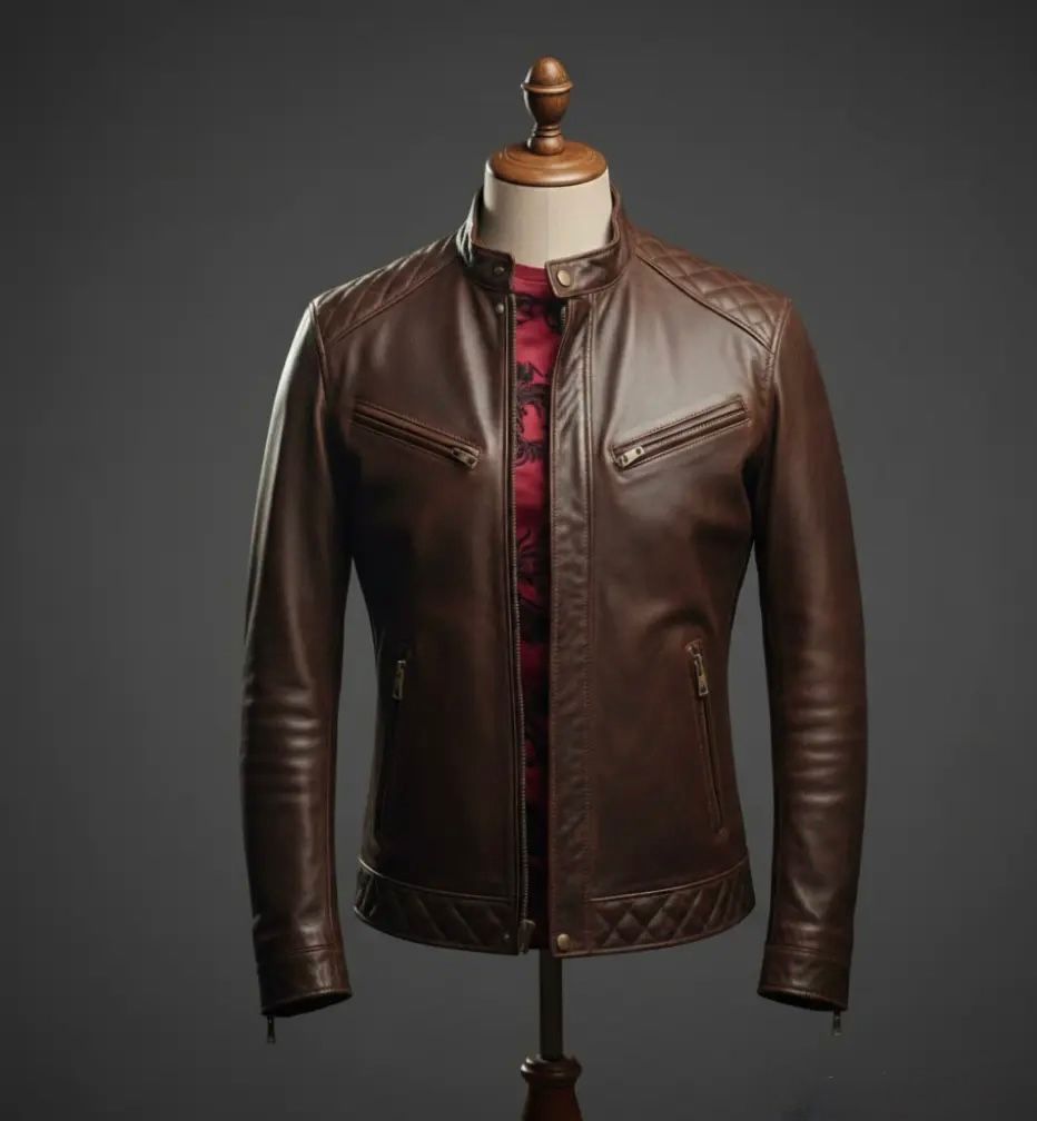 Men’s Brown Leather Biker Jacket,