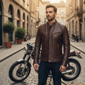 Men’s Brown Leather Biker Jacket,